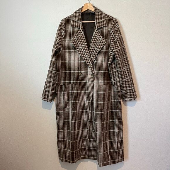 Able Brushed Cotton Plaid Marie Oversized Overcoat Jacket Women's Size Large - Picture 2 of 6